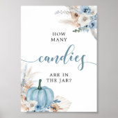 Boho rustieke Blauwe Pompoen Herfst Snoepjes Teken Poster (Voorkant)