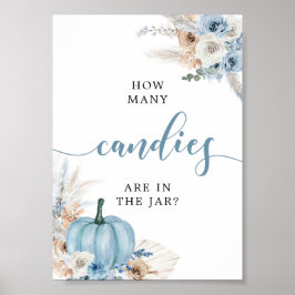 Boho rustieke Blauwe Pompoen Herfst Snoepjes Teken Poster