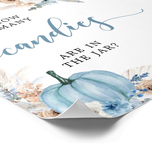 Boho rustieke Blauwe Pompoen Herfst Snoepjes Teken Poster (Hoek)