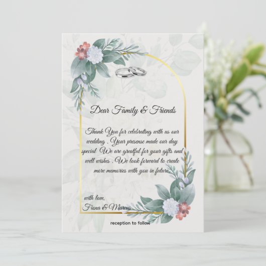 Boho Rustieke Bloemen & Elegante Huwelijk Bedankkaart (Staand voorkant)