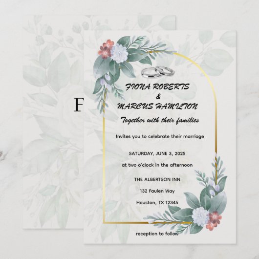 Boho Rustieke Bloemen & Elegante Huwelijksuitnodig Kaart (Voorkant / Achterkant)