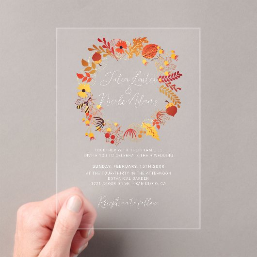 Boho Rustieke Bloemen Herfst Herfsten bruiloft Acryl Uitnodigingen (Insitu (Draagbaar))