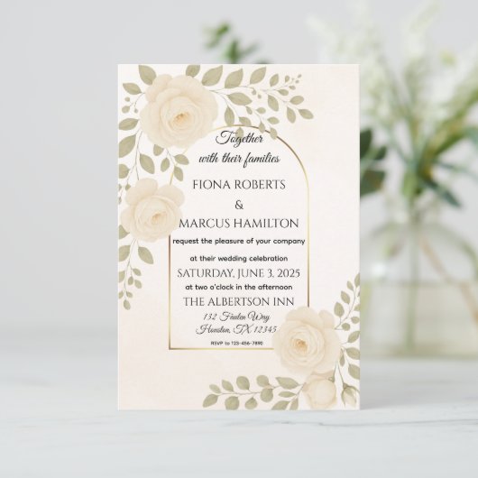 Boho Rustieke Bloemen & Minimalistische Elegante H RSVP Kaartje (Staand voorkant)