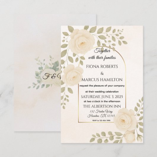 Boho Rustieke Bloemen & Minimalistische Elegante H RSVP Kaartje (Voorkant / Achterkant)