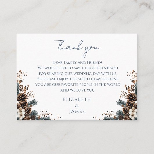 Boho Rustieke Bloemen Pinecones bruiloft Dank u Plaatskaartje (Voorkant)