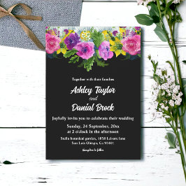 Boho Rustieke Bloemen Zwart-wit Bloemen Huwelijk Kaart