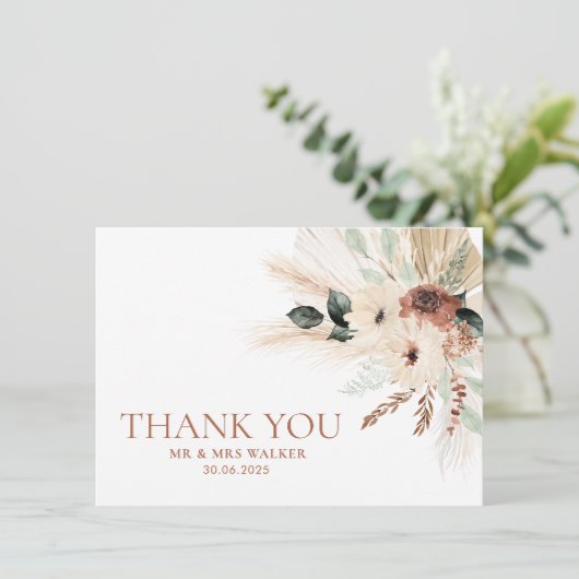 Boho rustieke bloemenbruiloft bedankkaart MAEVE (Staand voorkant)