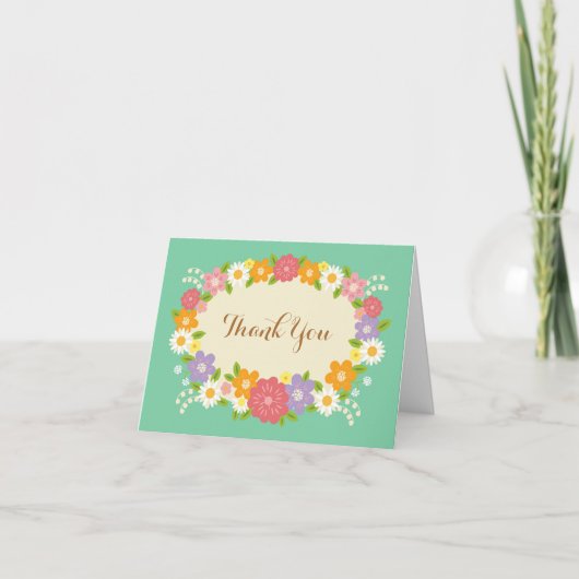 Boho Rustieke Bloemenkrans Bruiloft (Munt) Bedankkaart (Voorkant)