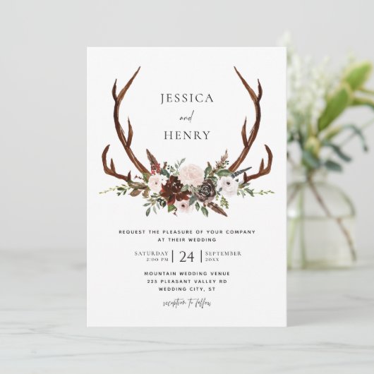 Boho Rustieke Bloemgewei bruiloft Kaart (Staand voorkant)