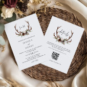 Boho Rustieke Bloemgewei Wedding QR Code Kaart