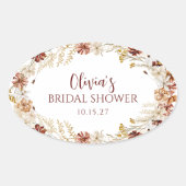 Boho Rustieke Bloemige Bruidsbruiloft Burgundy Aan Ovale Sticker (Voorkant)