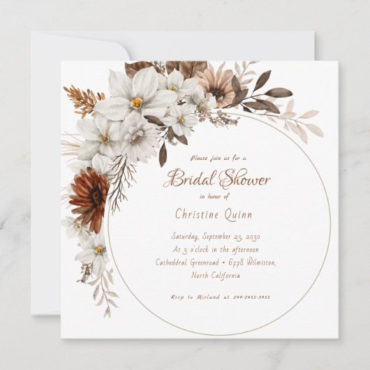 Boho Rustieke Bloemige Bruiloftsborrel Kaart (Voorkant)