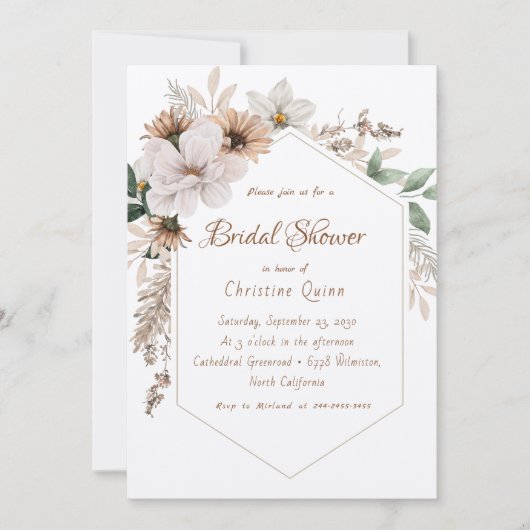 Boho Rustieke Bloemige Bruiloftsborrel Kaart (Voorkant)