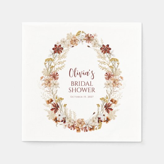 Boho Rustieke Bloemige Burgundy Bruiloft Feest Cus Servet (Voorkant)