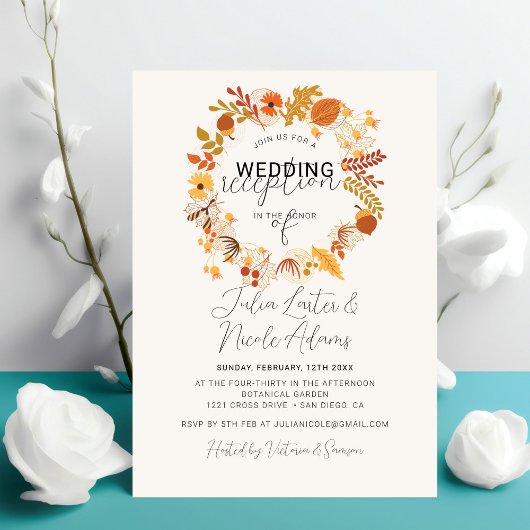 Boho Rustieke Bloemige Herfst Bruiloftsreceptie Kaart