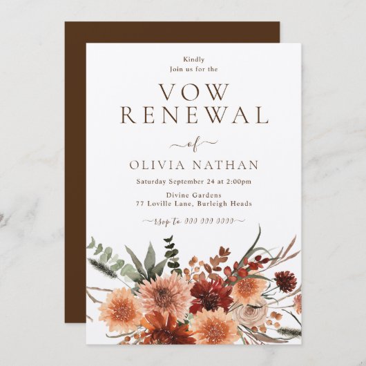 Boho Rustieke Bloemige Huwelijksbelofte Vernieuwin Kaart (Voorkant / Achterkant)