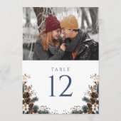 Boho Rustieke Bloemige Pijnappel Foto Tafelnummer (Achterkant)