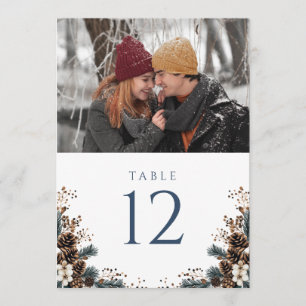 Boho Rustieke Bloemige Pijnappel Foto Tafelnummer