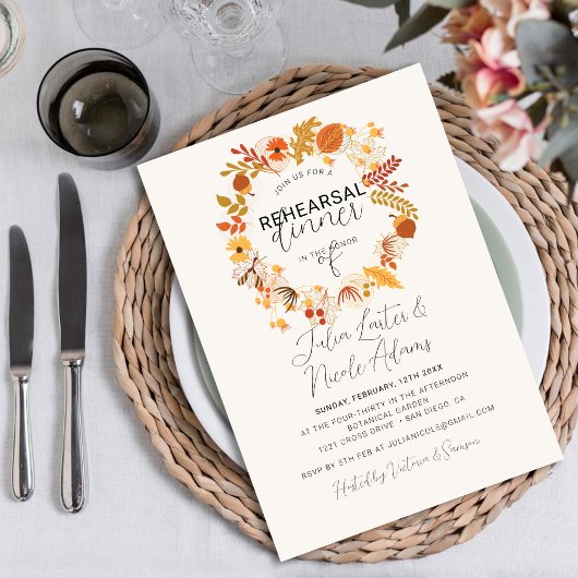 Boho Rustieke Bloemrijke Herfst Rehearsal Dinner Kaart