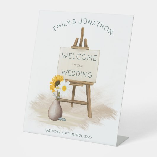 Boho rustieke ezel Wildbloemen Welkom op bruiloft Reclamebord Met Voetstuk (Voorkant)