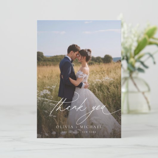 Boho rustieke foto bruiloft bedankkaart (Staand voorkant)