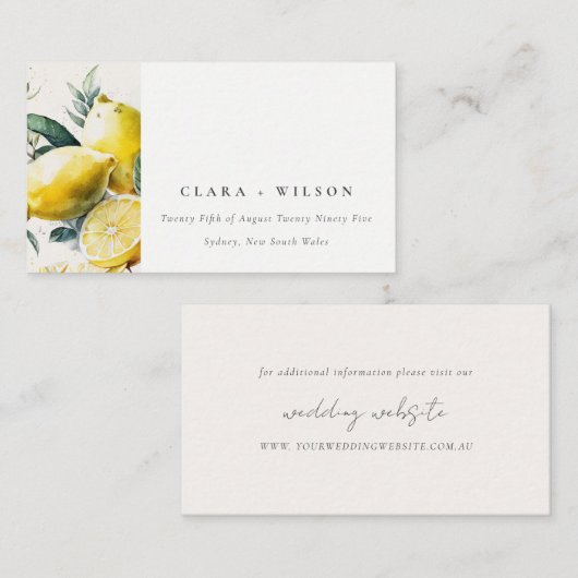 Boho rustieke gele citroen tuin bruiloft website informatiekaartje (Voorkant / Achterkant)