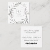 Boho Rustieke Geschetste Bloemenkrans Monogram Vierkante Visitekaartje (Voorkant / Achterkant)