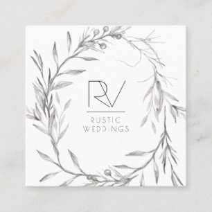Boho Rustieke Geschetste Bloemenkrans Monogram Vierkante Visitekaartje