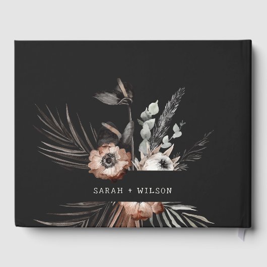 Boho Rustieke Gotische Zwarte Botanische Bruiloft Gastenboek (Achterkant)