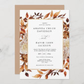 Boho Rustieke Herfst Autumn Leaves Greenery Weddin Kaart (Voorkant / Achterkant)