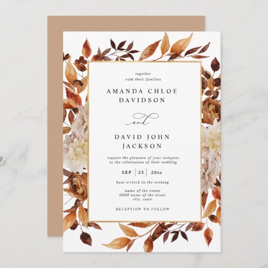 Boho Rustieke Herfst Autumn Leaves Greenery Weddin Kaart (Voorkant / Achterkant)