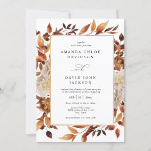Boho Rustieke Herfst Autumn Leaves Greenery Weddin Kaart