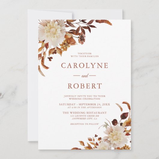 Boho rustieke herfst bloementerras bruiloft kaart (Voorkant)