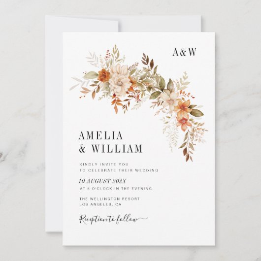 boho rustieke herfst herfst bloemen bruiloft uitno kaart (Voorkant)