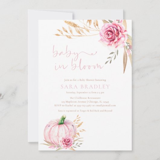 Boho rustieke herfst pompoen baby meisje douche kaart (Voorkant)