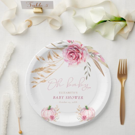 Boho rustieke herfst pompoen Baby shower Papieren Bordje (Huwelijk)