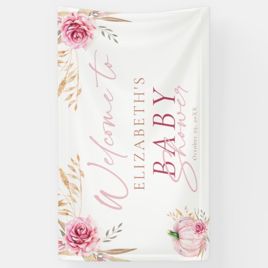 Boho rustieke herfst pompoen welkom Baby shower Spandoek (Verticaal)