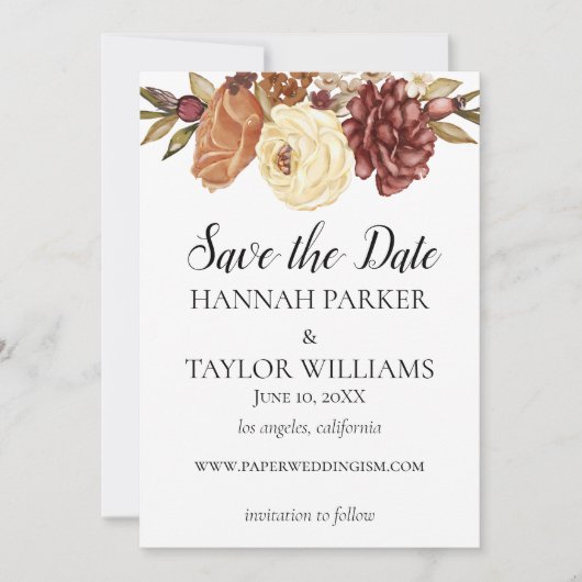 Boho rustieke Herfst Waterverf Floral Save The Date (Voorkant)