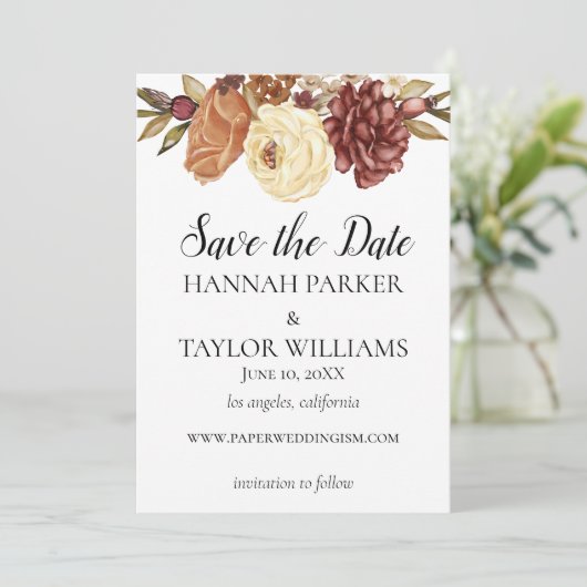 Boho rustieke Herfst Waterverf Floral Save The Date (Staand voorkant)