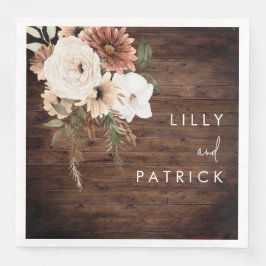 Boho Rustieke Houten Bloemige Trouwreceptie Feest Servet