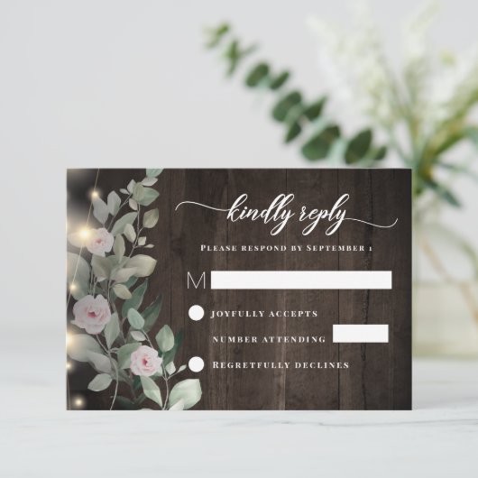 Boho rustieke houten lichten Boho groen RSVP Kaartje (Staand voorkant)