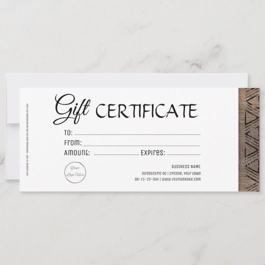 Boho rustieke houten look cadeaubon kaart (Achterkant)