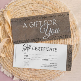 Boho rustieke houten look cadeaubon kaart