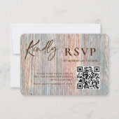 Boho Rustieke Houten Schijf RSVP Kaart met QR Code (Voorkant)