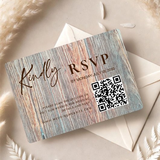 Boho Rustieke Houten Schijf RSVP Kaart met QR Code
