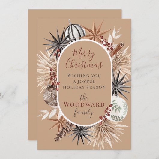 Boho rustieke kerst Waterverf Feestdagenkaart (Voorkant / Achterkant)