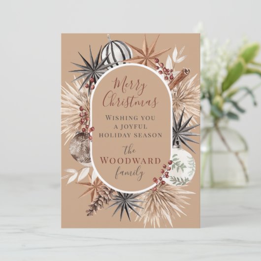 Boho rustieke kerst Waterverf Feestdagenkaart (Staand voorkant)