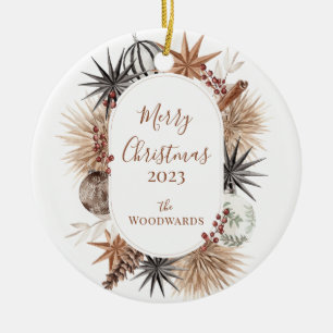 Boho rustieke kerst Waterverf gepersonaliseerd Keramisch Ornament