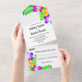 Boho rustieke kleurrijke Rozen zomer bloemenbruilo All In One Uitnodiging (Afscheurbaar)