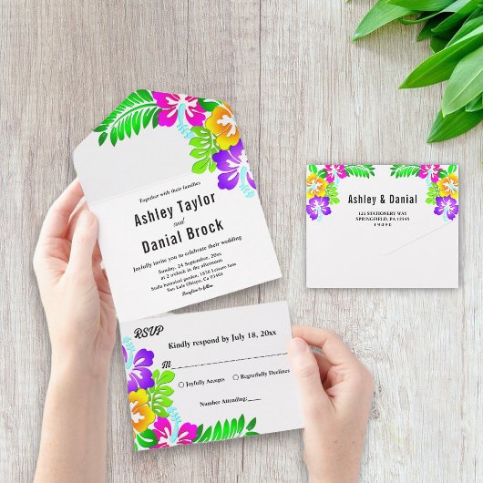 Boho rustieke kleurrijke Rozen zomer bloemenbruilo All In One Uitnodiging